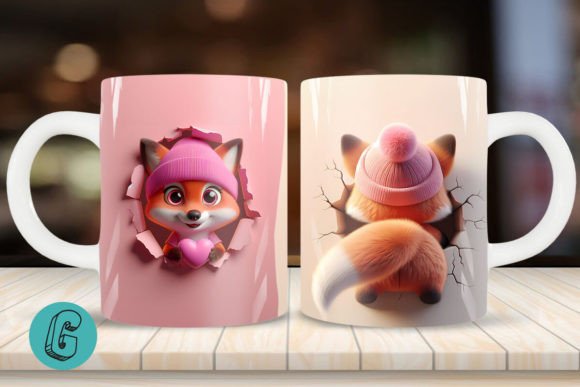 3D Fox Valentine Mug Wrap 2 Sided 18