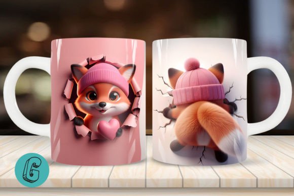 3D Fox Valentine Mug Wrap 2 Sided 20