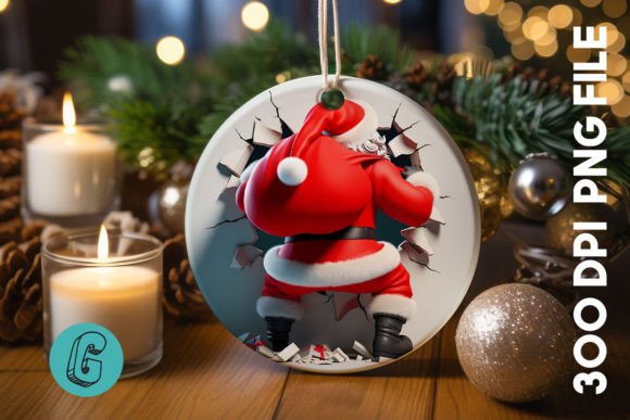 3D Santa Break Through Ornament PNG B2: Elevate Your Holiday Designs