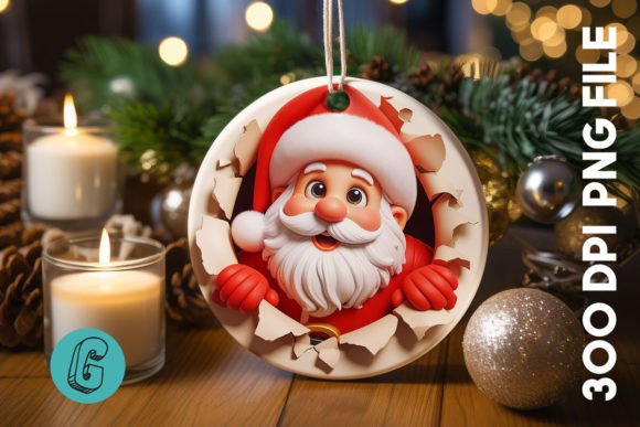Unleash Your Holiday Creativity with the 3D Santa Break Through Ornament PNG F