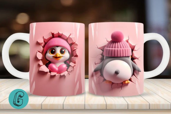 Valentine Penguin 3D Mug Wrap 2side 07 for Creative Projects